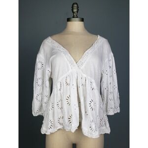 Free People Sweeter Side Top‎ Women's S Eyelet Lace Up Back Boho Western White